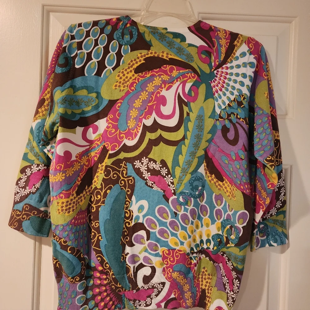 AUGUST SILK COMPANY COLORFUL PAISLEY PATTERN CARDIGAN LARGE EUC - Picture 7 of 8
